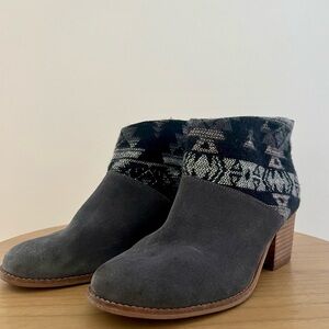 Toms Charcoal Ankle Boots with Patterned Cuff